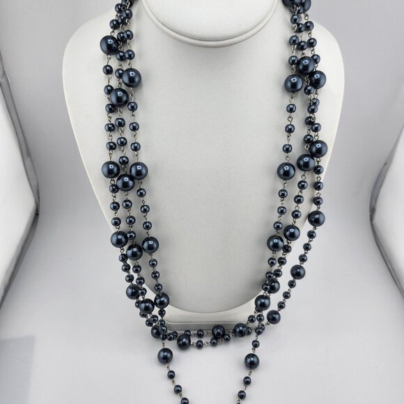 Layered Blue Faux Pearl Necklace - Picture 1 of 5
